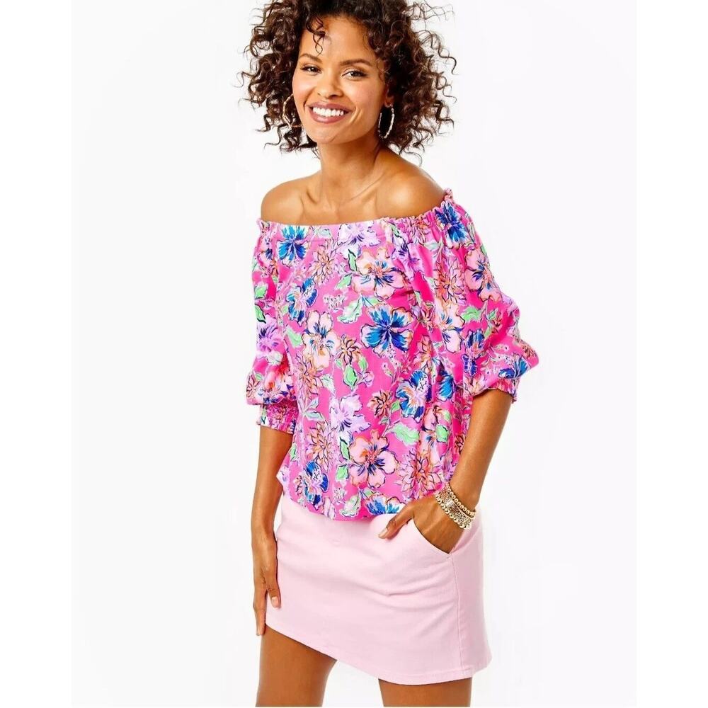 Lilly Pulitzer Lessa Pink Isle Floral Off the Shoulder Top New Size XL Last Bud